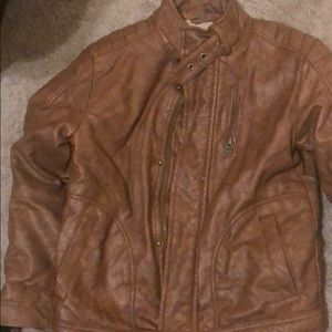 Brown Faux Leather Motorcycle Jacket Size 4/5